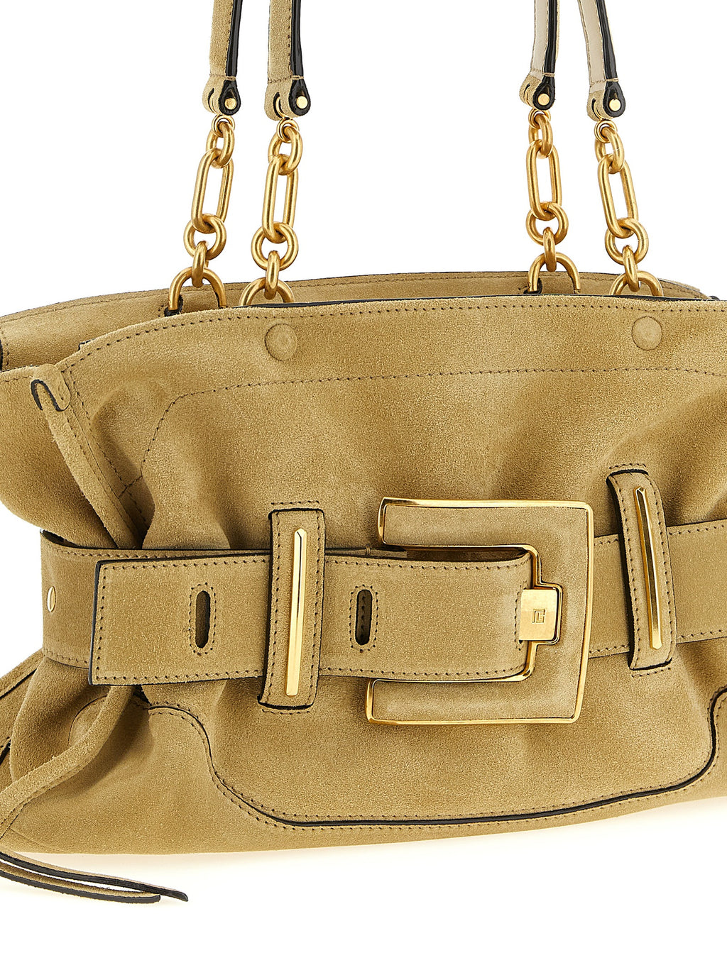 Balmain Beigefarbene Schultertasche aus Kalbsleder