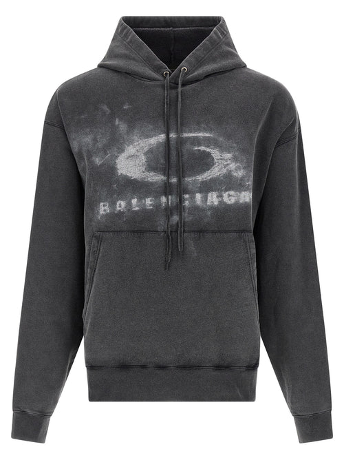 Sweatshirt en coton bicolore Balenciaga, coupe décontractée, avec logo Balenciaga sur la poitrine, vue de face.