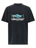 T-shirt noir en coton de Balenciaga, coupe classique avec logo discret, porté sur un mannequin.