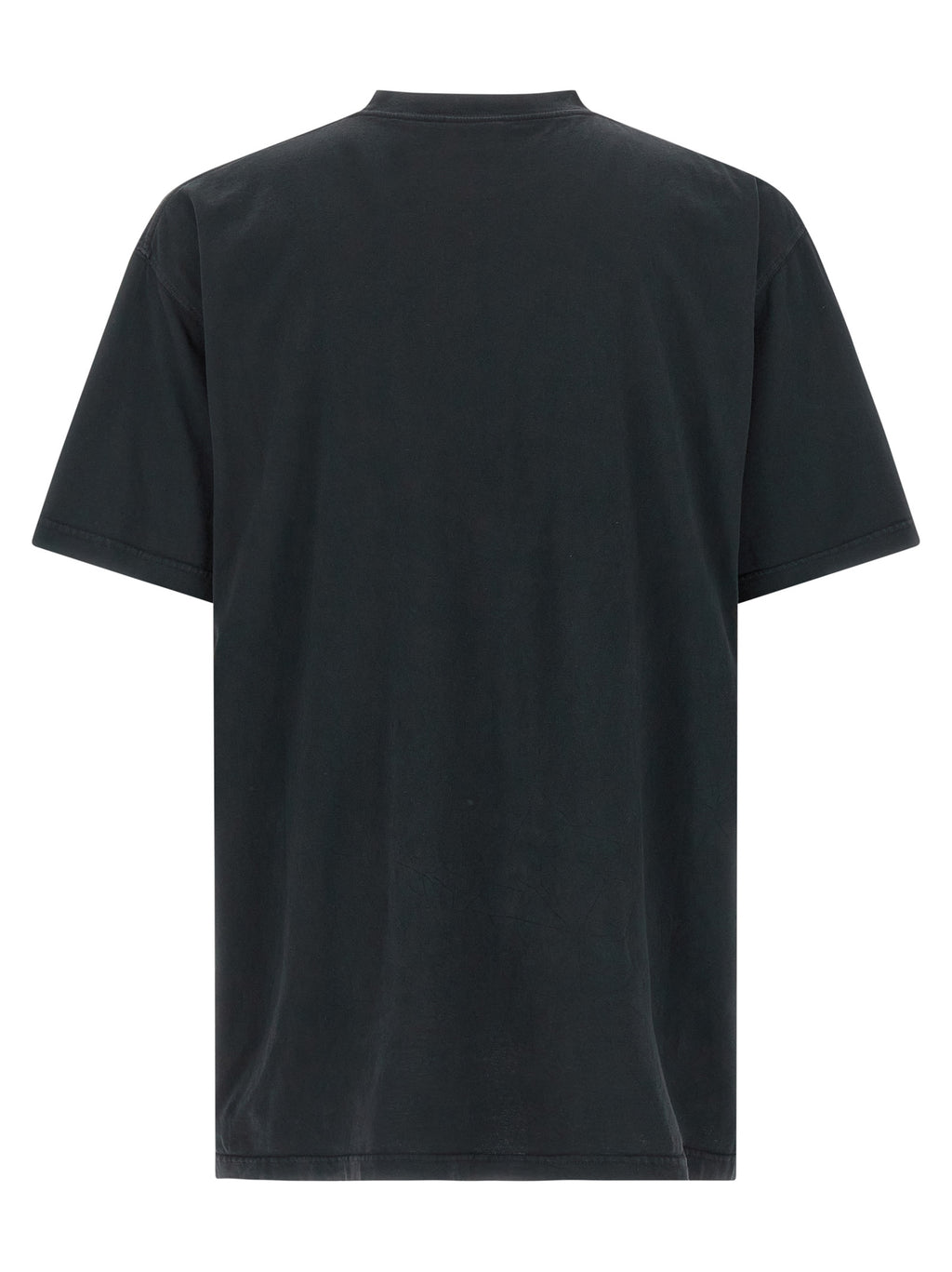 T-shirt noir en coton de Balenciaga, coupe classique, vue de devant, avec logo discret en relief.