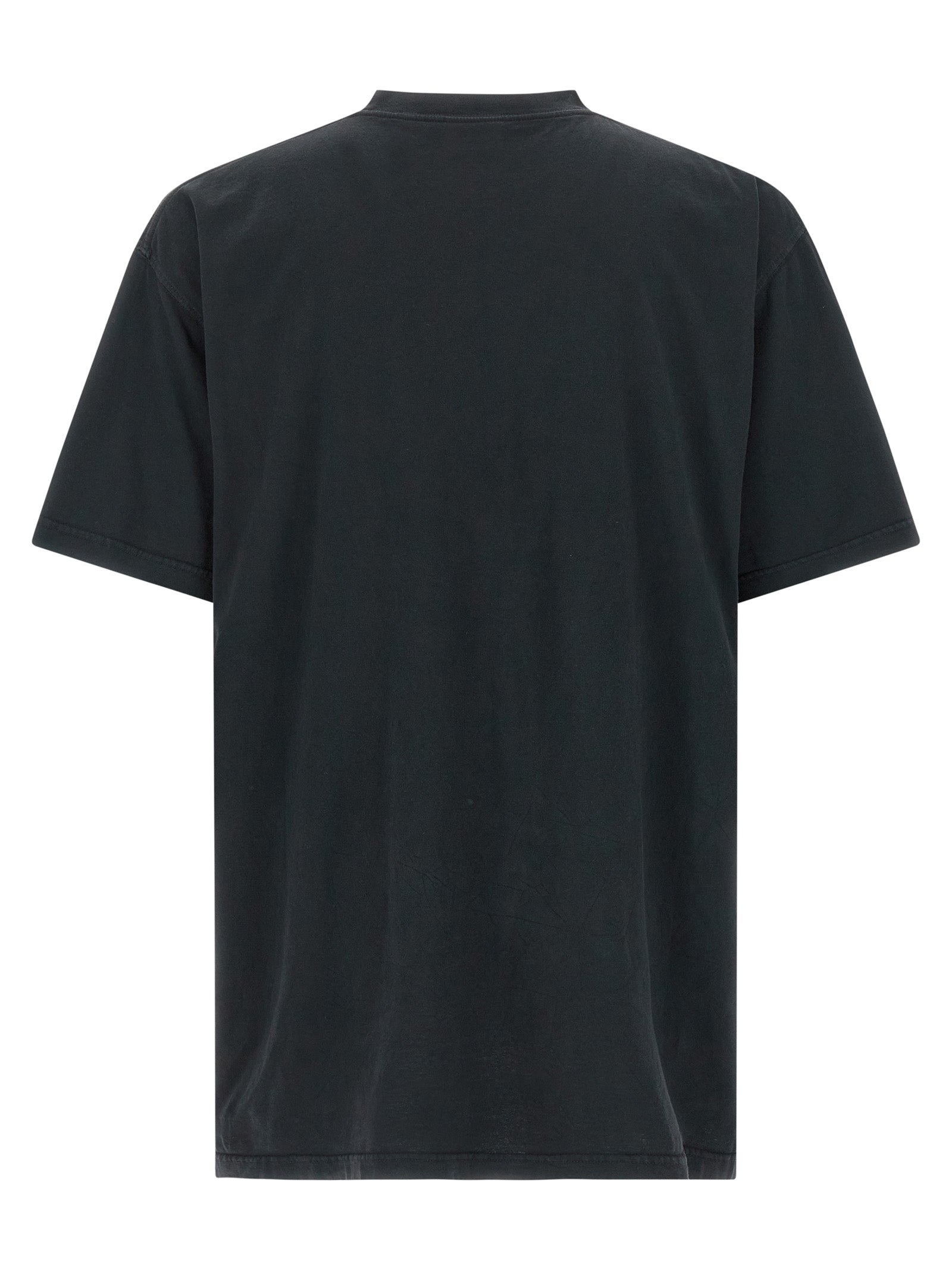 T-shirt noir en coton de Balenciaga, coupe classique, vue de devant, avec logo discret en relief.