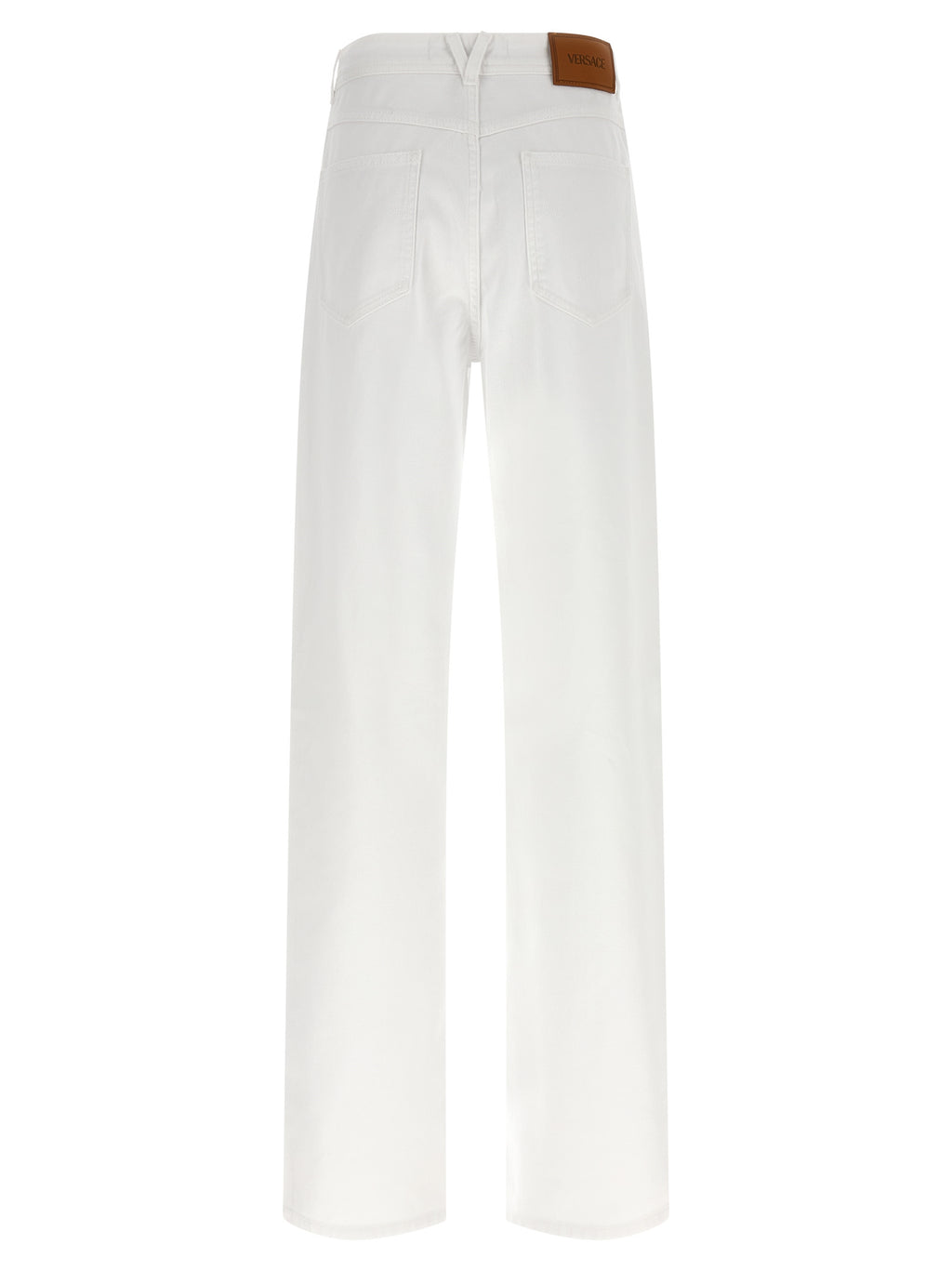 Jeans droits en coton blanc de marque Versace, style classique et élégant, visible avec une coupe droite.