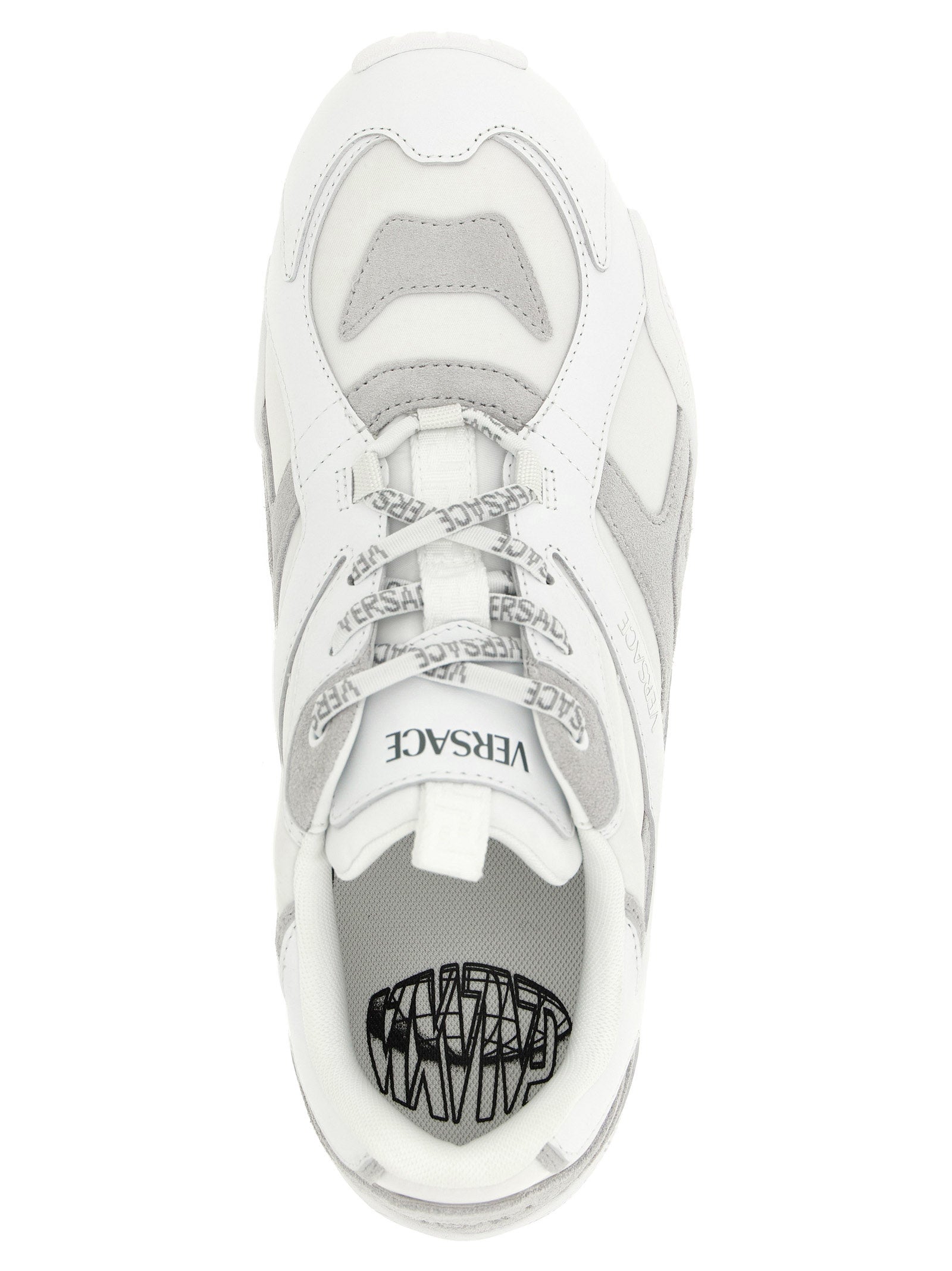 Chaussures de sport blanches pour hommes de Versace en cuir de veau, baskets athlétiques élégantes et confortables
