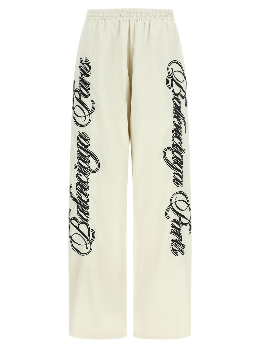 Pantalon athlétique multicolore en polyamide de Balenciaga, coupe décontractée avec détails colorés, vue de face.