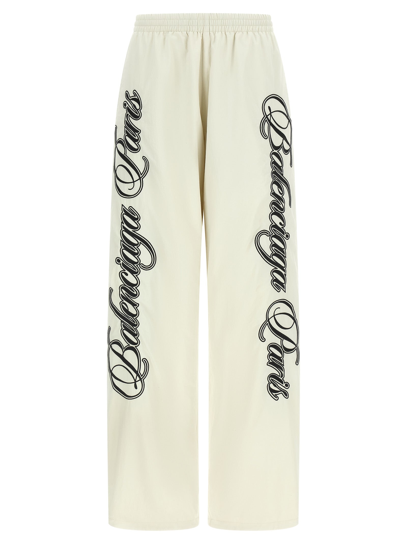 Pantalon athlétique multicolore en polyamide de Balenciaga, coupe décontractée avec détails colorés, vue de face.