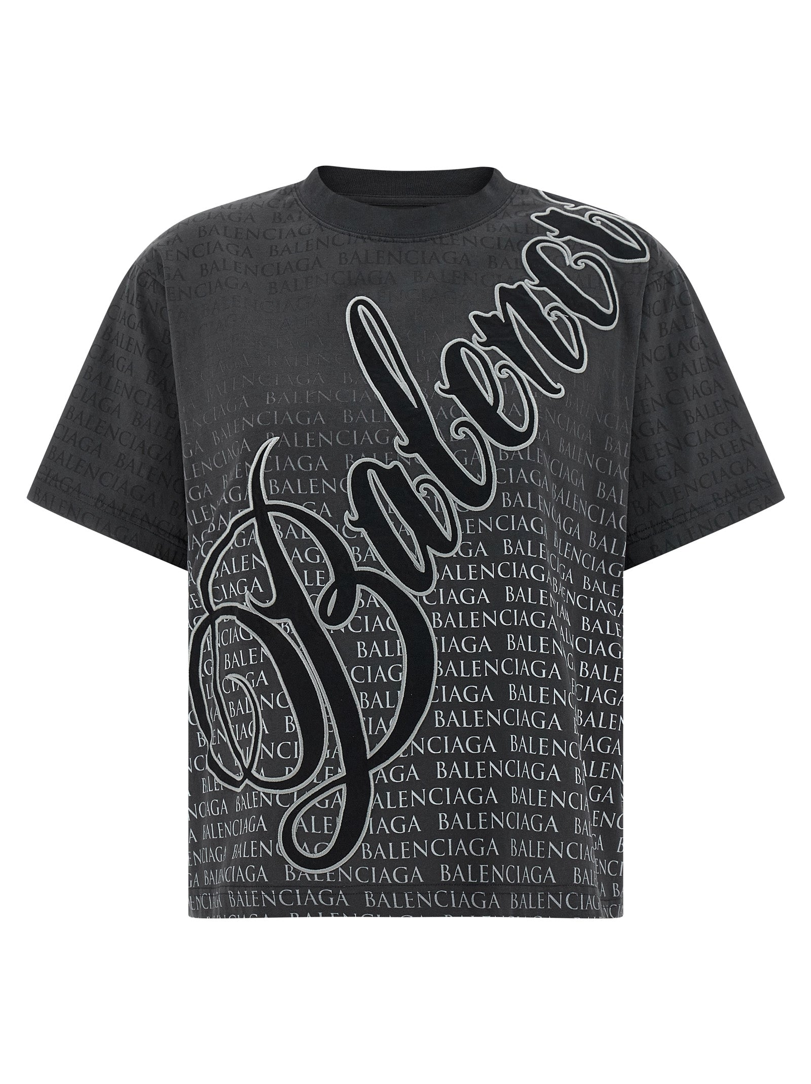 T-shirt noir en coton de la marque Balenciaga, coupe classique, visible sur fond neutre.