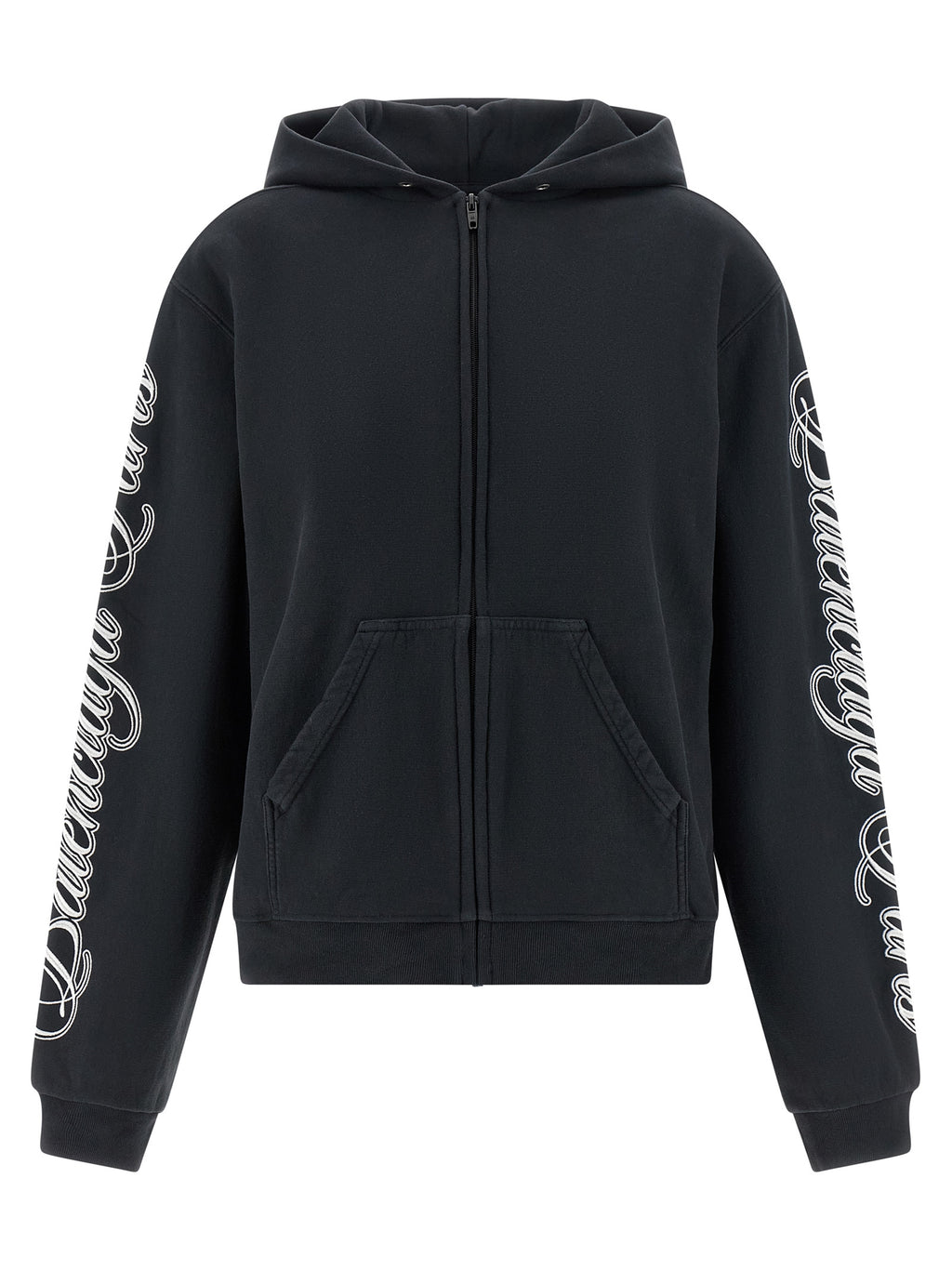 Sweat-shirt noir en coton de la marque Balenciaga, coupe décontractée, avec logo discret sur la poitrine.