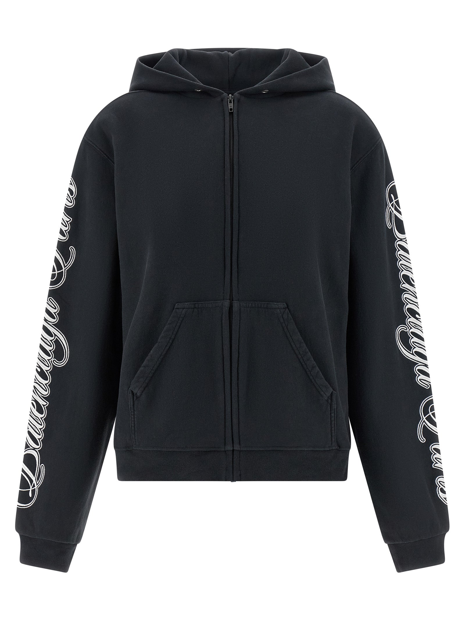 Sweat-shirt noir en coton de la marque Balenciaga, coupe décontractée, avec logo discret sur la poitrine.
