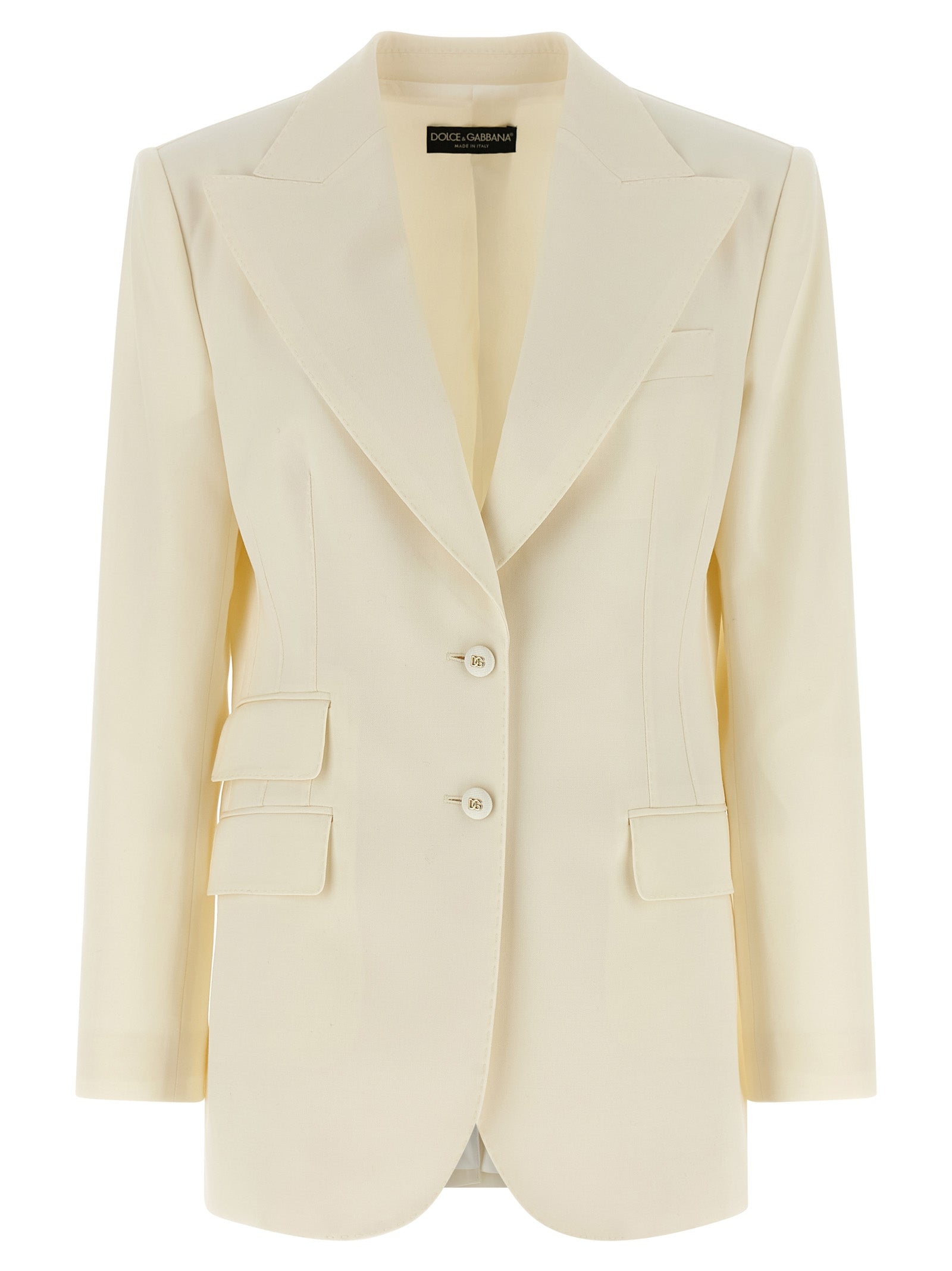 Blazer blanc en laine vierge de Dolce & Gabbana, veste élégante avec coupe classique et détails sophistiqués.
