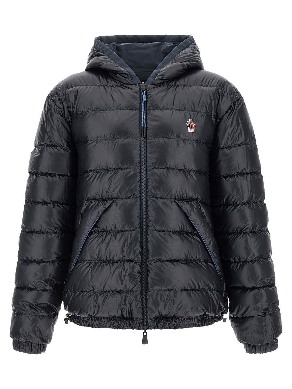 Veste Shell en polyamide bleue Moncler Grenoble, coupe-vent et imperméable, avec fermeture éclair et capuche.