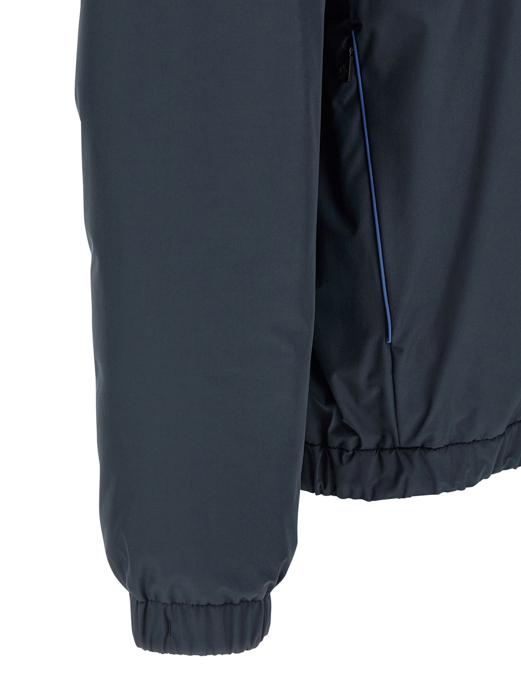Veste shell en polyamide bleue Moncler Grenoble, coupe-vent et élégante, avec fermeture éclair et capuche ajustable.