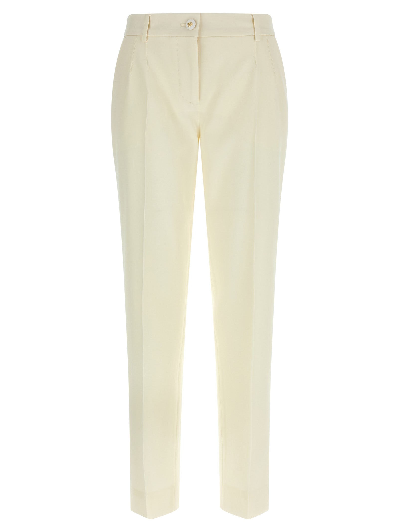 Pantalon blanc en laine vierge de Dolce & Gabbana pour femme, coupe élégante et tissu doux visible sur l'image.