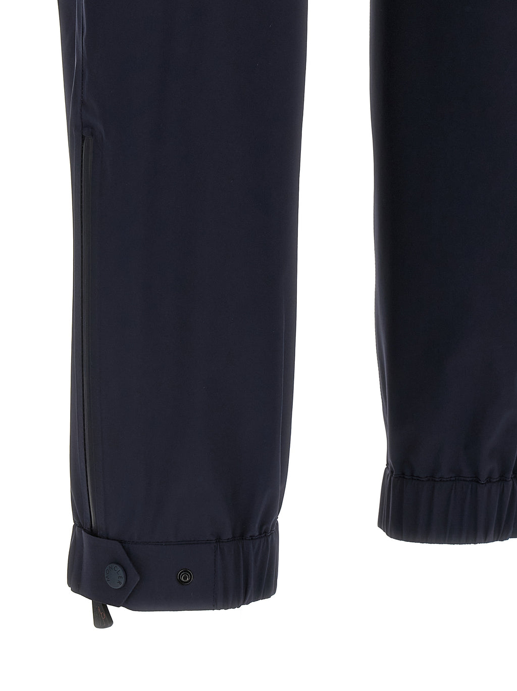 Pantalons de sport Moncler Grenoble en polyamide bleu, joggers pour l'entraînement, avec ceinture élastique et poches latérales.
