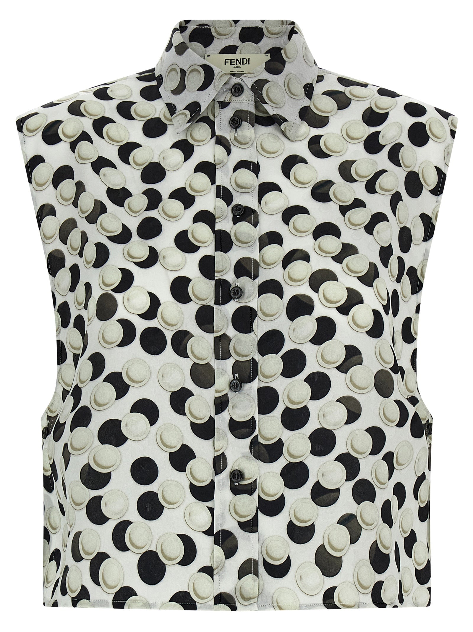 Chemise en soie multicolore Fendi avec motif élégant, détails raffinés et coupe moderne visible sur l'image.