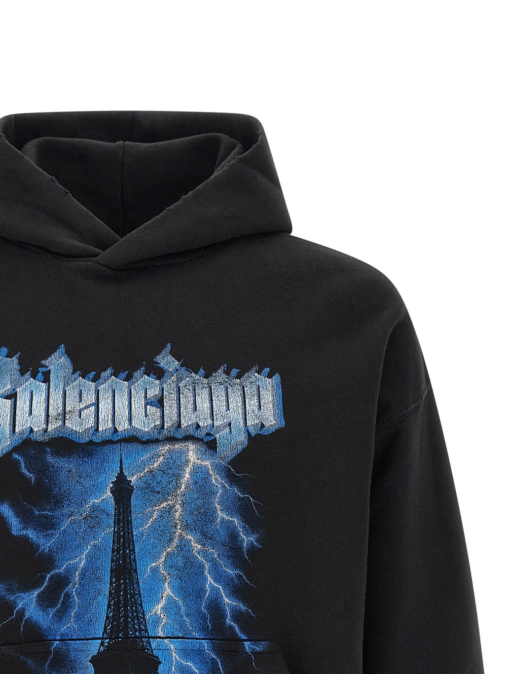 Sweatshirt en coton noir de Balenciaga, coupe décontractée et logo discret, vue de face sur fond neutre.