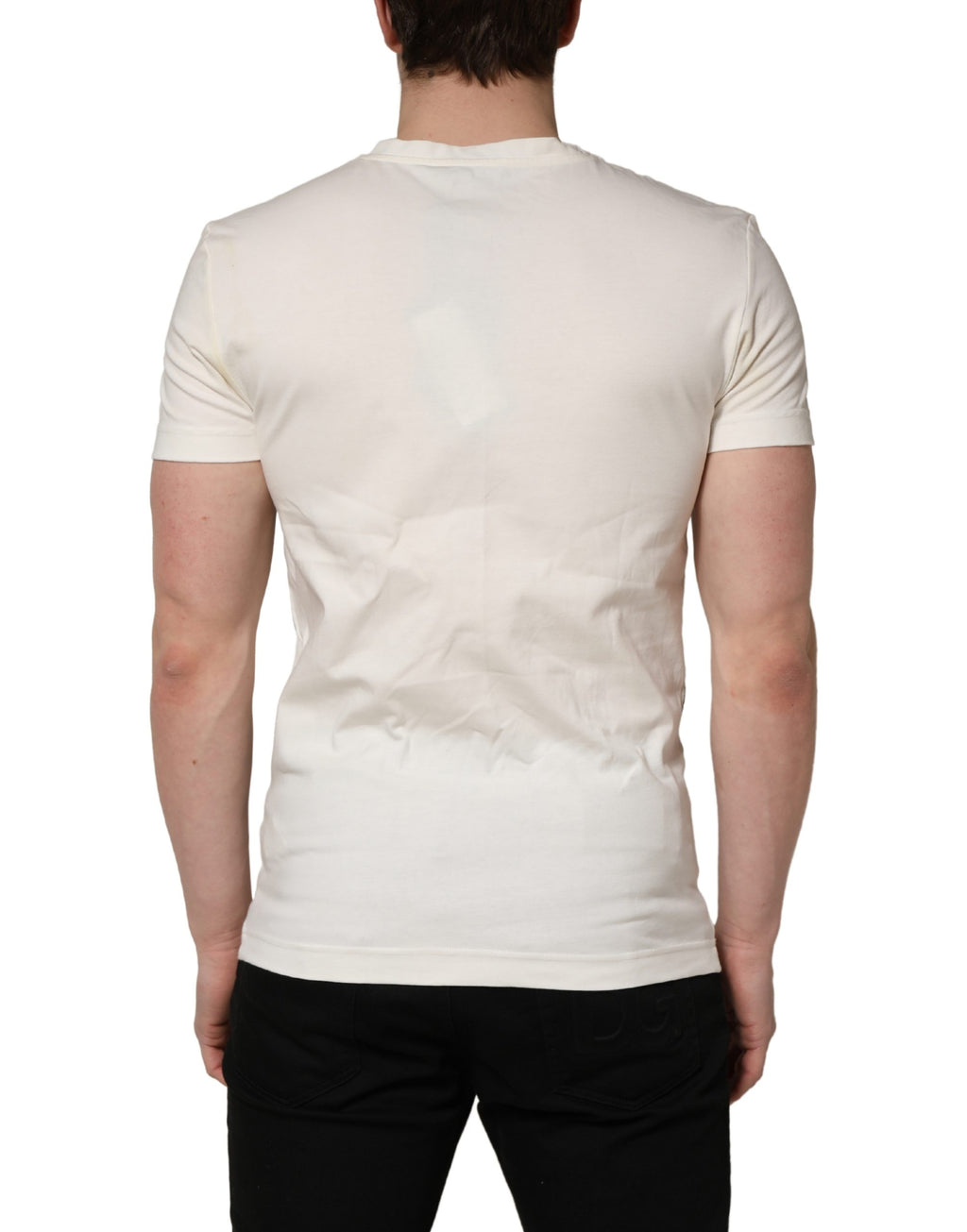 T-shirt blanc en coton Dolce & Gabbana avec logo et motif bandana pour homme, design tendance et élégant.