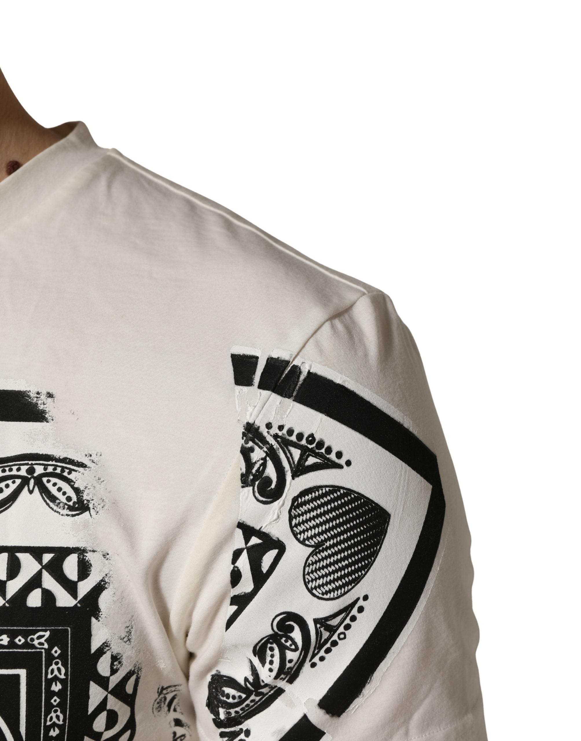 T-shirt blanc Dolce & Gabbana en coton avec logo et motif bandana pour homme, vue de face.