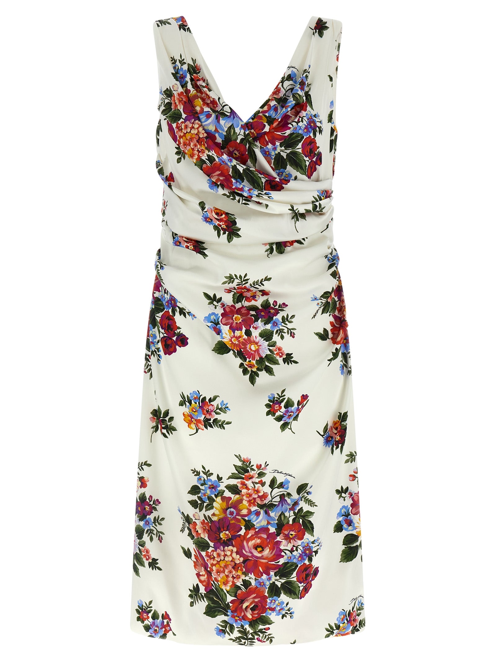 Robe midi en viscose blanche de Dolce & Gabbana, élégante et fluide, avec coupe classique et détails sophistiqués.