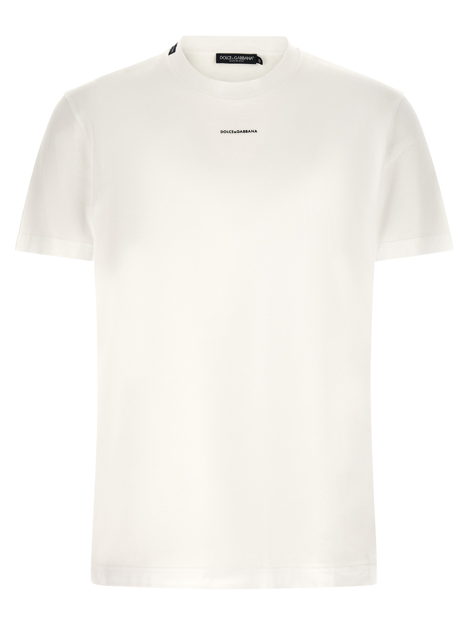T-shirt blanc en coton Dolce & Gabbana, veste élégante avec logo discret, vue de face.