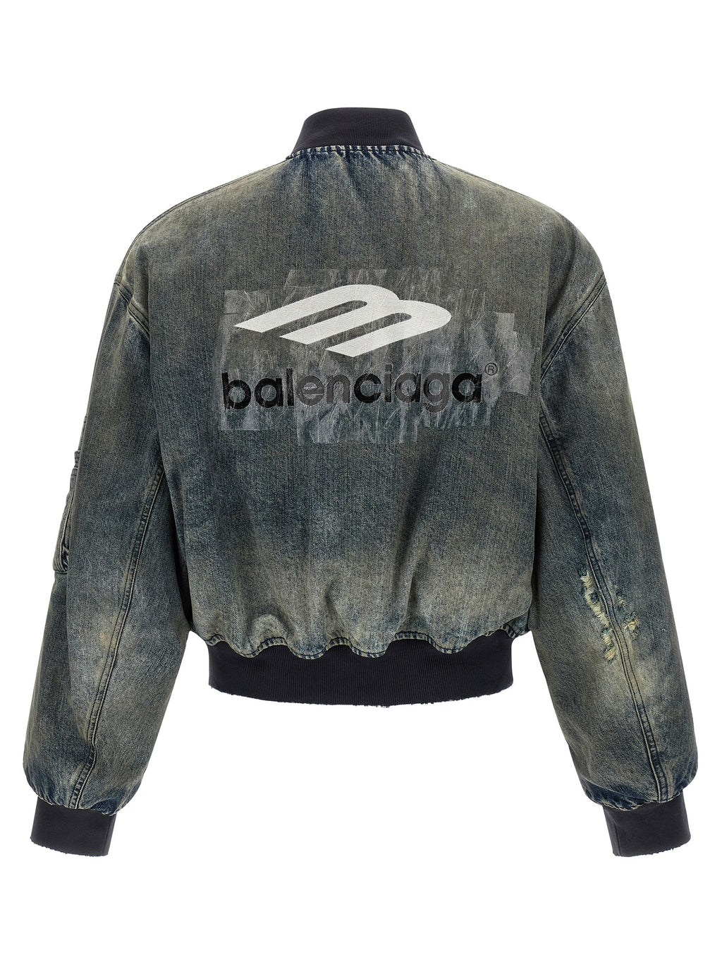Veste bomber grise en polyester de Balenciaga, coupe moderne avec col et manches ajustées, vue de face.