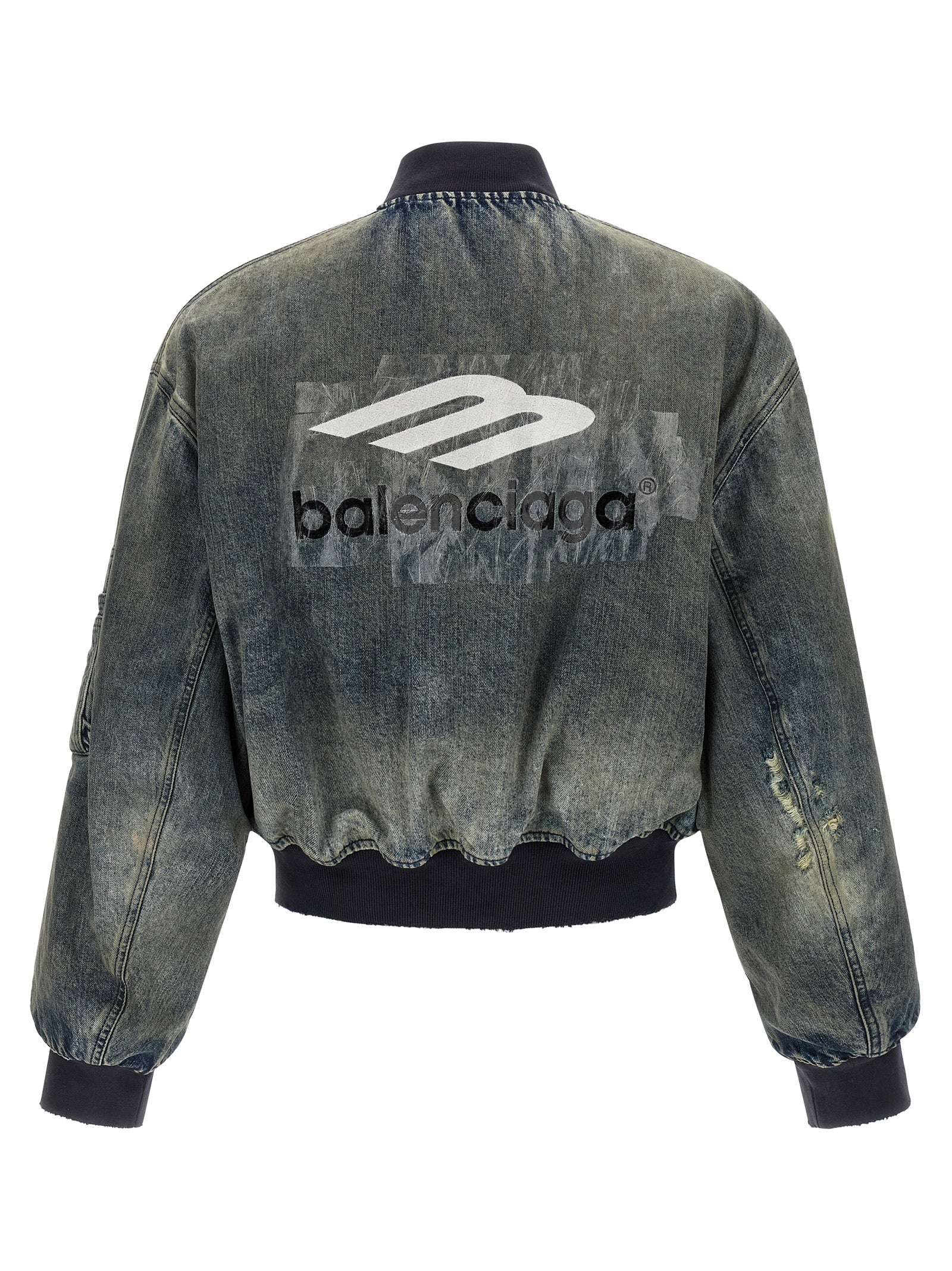 Veste bomber grise en polyester de Balenciaga, coupe moderne avec col et manches ajustées, vue de face.