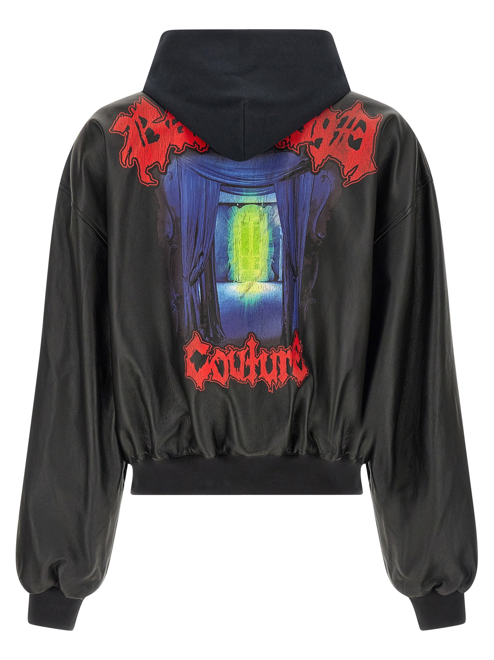 Veste en cuir d'agneau noire Balenciaga, coupe élégante et moderne, visible sur cette image.