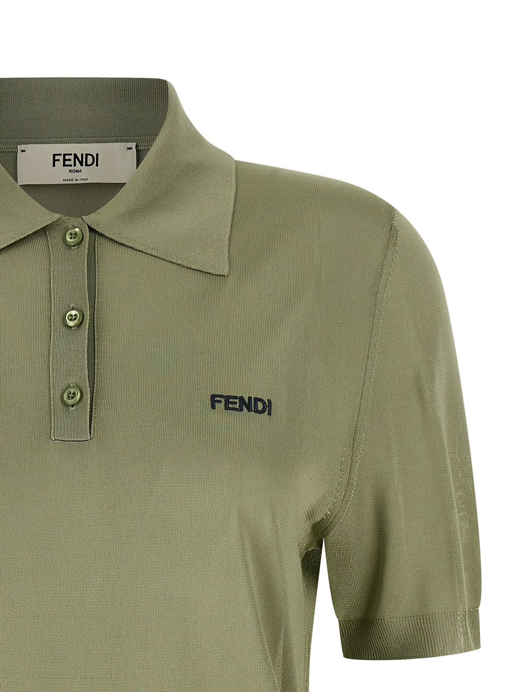 Chemise polo bicolore en viscose de Fendi, vue de face, avec col classique et détails en contraste.
