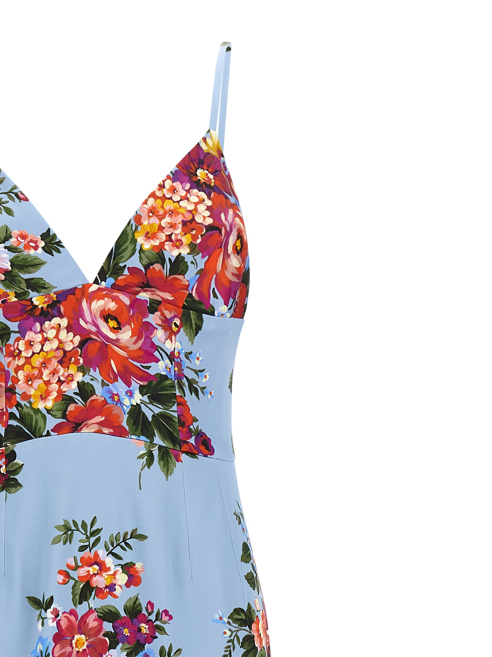 Robe midi en viscose bleue de Dolce & Gabbana avec détails élégants et coupe fluide, portée sur un mannequin.
