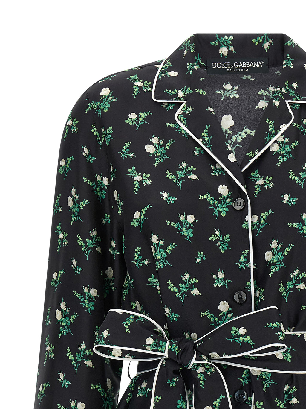 Blouse en soie noire Dolce & Gabbana, élégante et sophistiquée, avec un design fluide et des détails raffinés visible sur l'image.