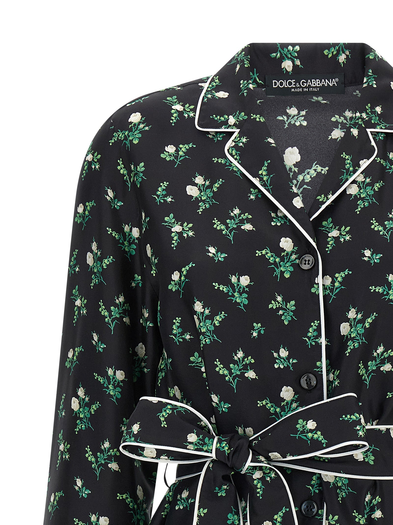 Blouse en soie noire Dolce & Gabbana, élégante et sophistiquée, avec un design fluide et des détails raffinés visible sur l'image.
