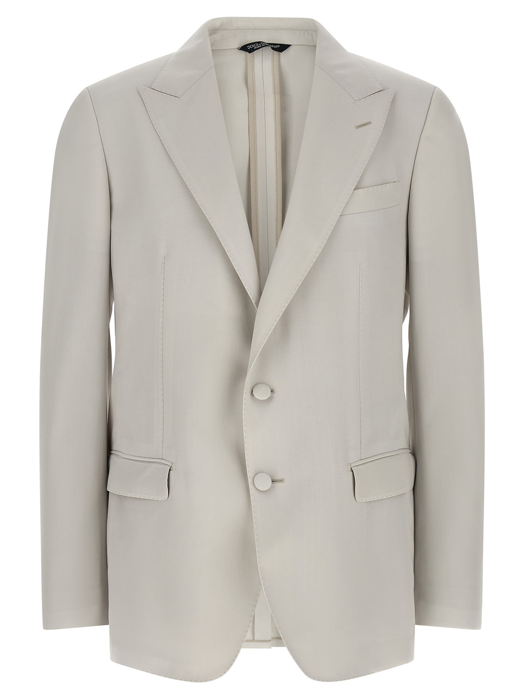 Veste blazer en laine vierge grise de Dolce & Gabbana, élégante et sophistiquée, avec un style classique et raffiné.
