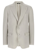 Veste blazer en laine vierge grise de Dolce & Gabbana, élégante et sophistiquée, avec un style classique et raffiné.