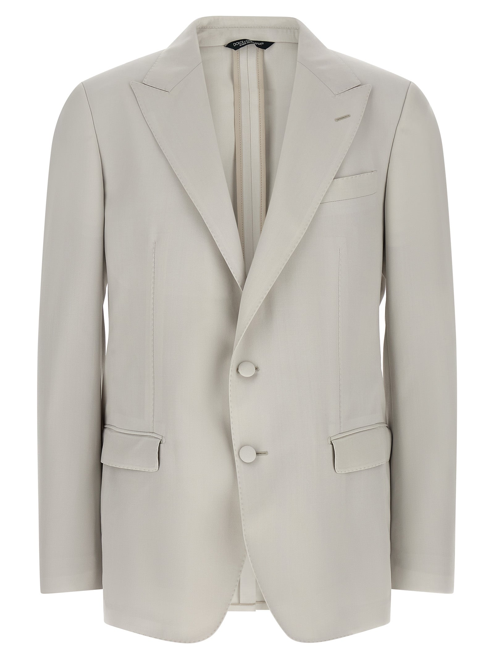 Veste blazer en laine vierge grise de Dolce & Gabbana, élégante et sophistiquée, avec un style classique et raffiné.