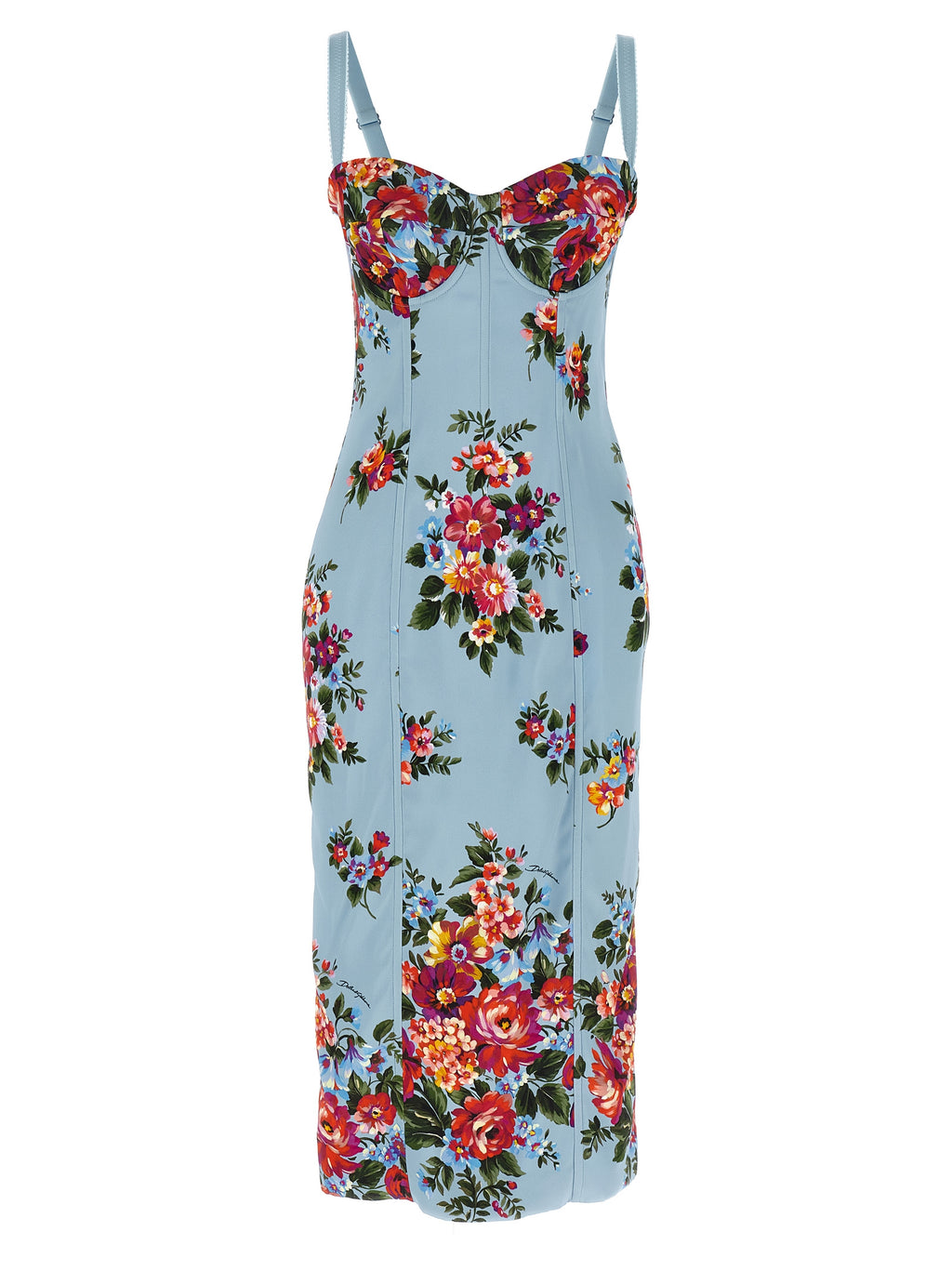 Robe midi en viscose bleue de Dolce & Gabbana, élégante et fluide, avec détail de coupe flatteur.