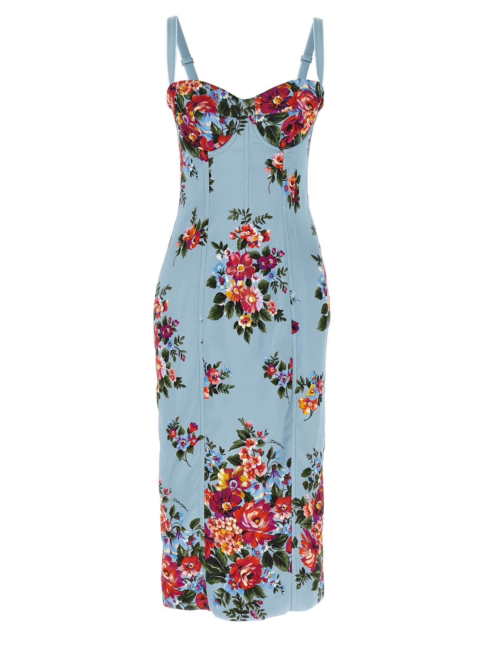 Robe midi en viscose bleue de Dolce & Gabbana, élégante et fluide, avec détail de coupe flatteur.