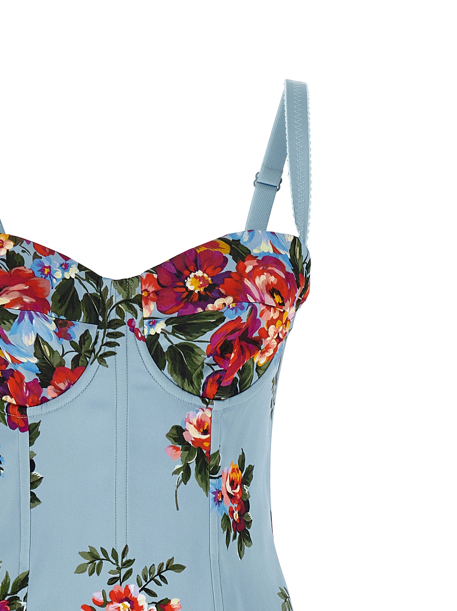 Robe midi en viscose bleue de Dolce & Gabbana, élégante, fluide, avec un décolleté et une coupe sophistiquée.