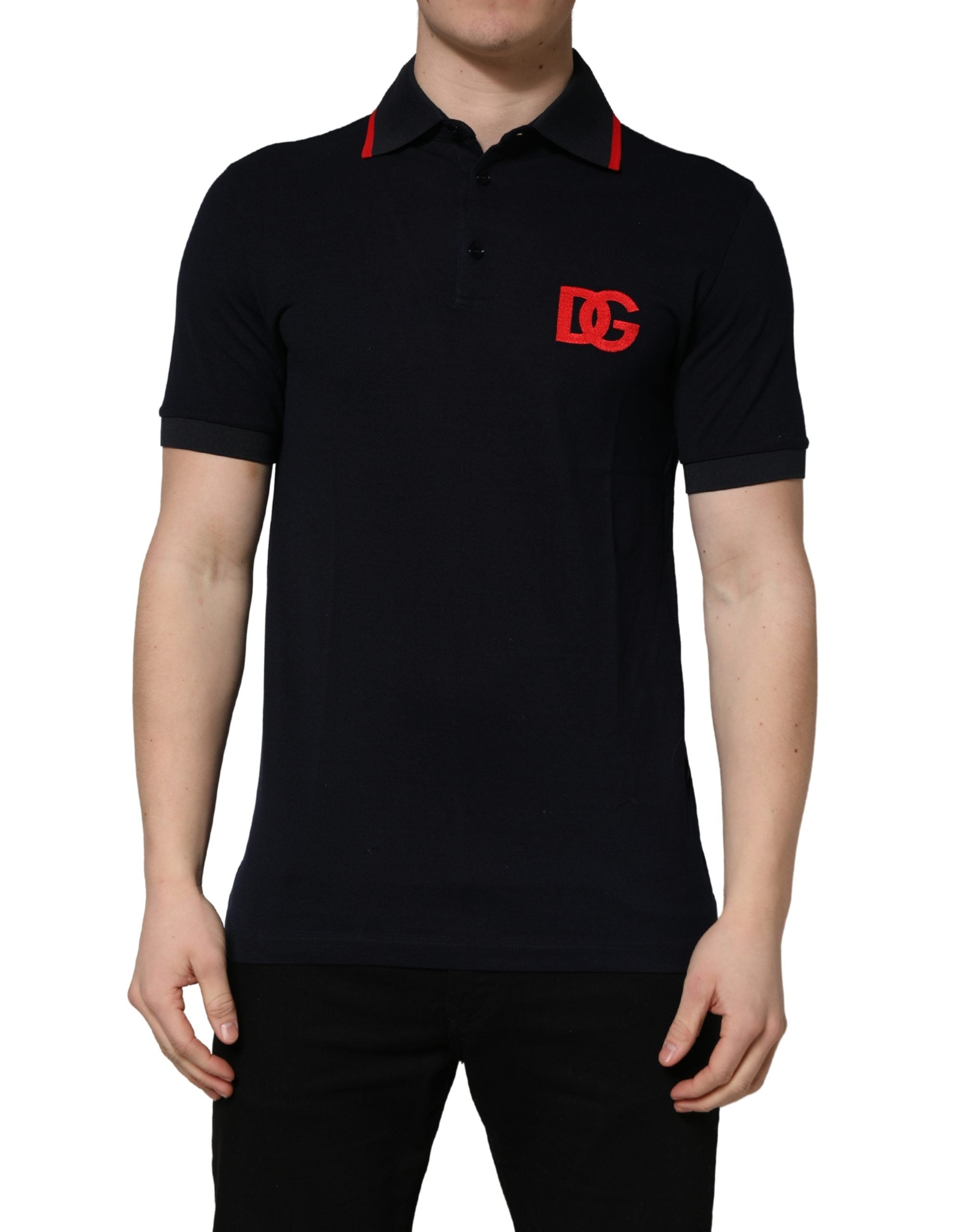 T-shirt polo à manches courtes noir Dolce & Gabbana avec logo DG imprimé, élégant et décontracté.