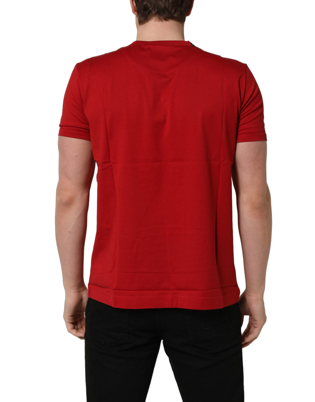 T-shirt en coton rouge Dolce & Gabbana Goodluck 2023 à col rond, motif de chance, vue de face.