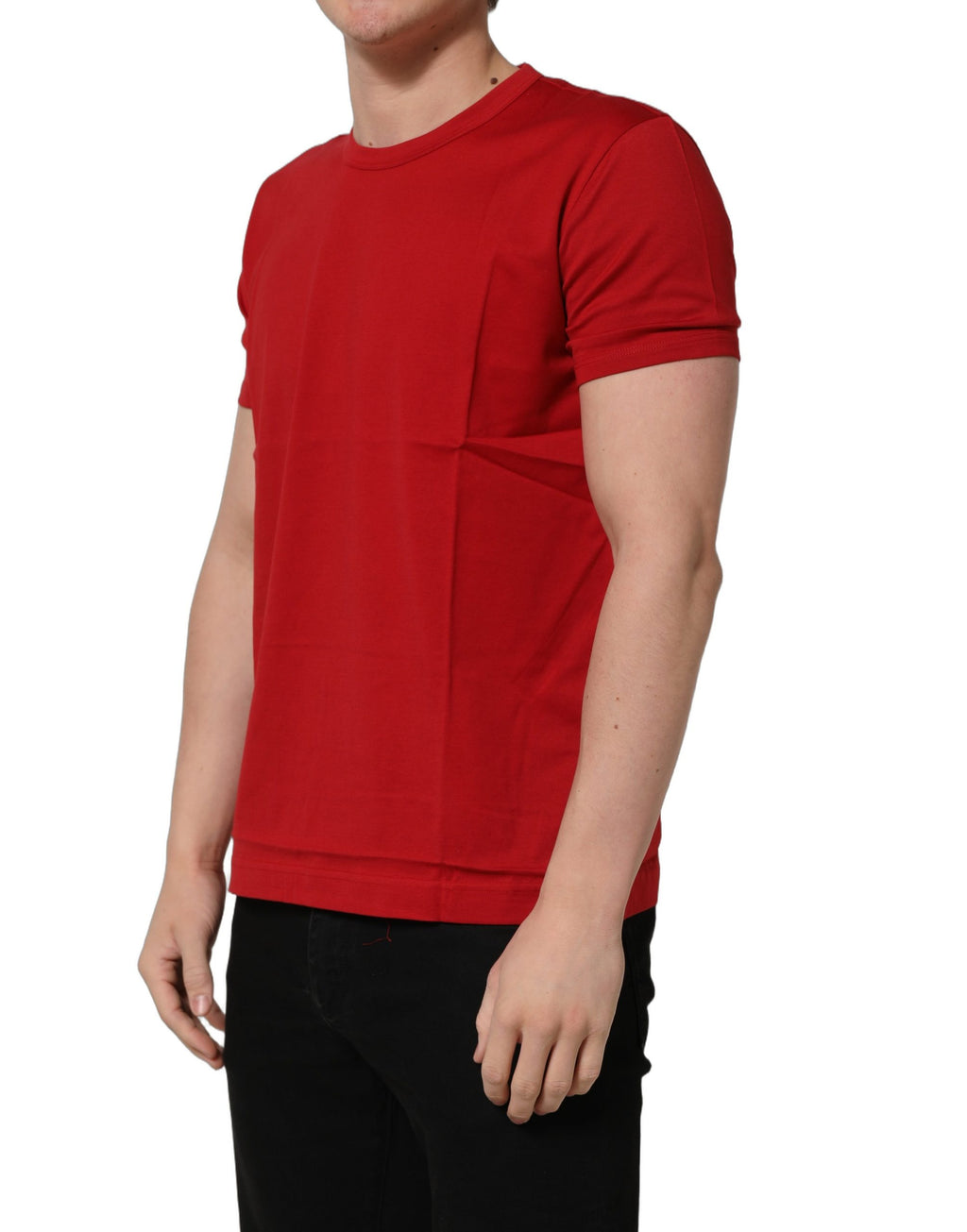 T-shirt en coton rouge Dolce & Gabbana Goodluck 2023 avec col ras du cou, motif de bon augure, vue de face.