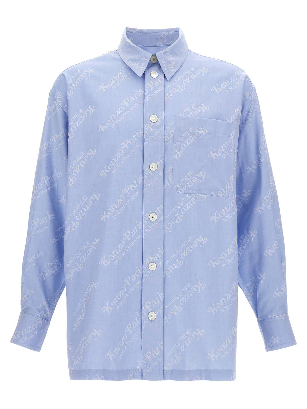 Chemise en coton bleue Kenzo, manches longues et coupe élégante, vue de face sur un fond neutre.