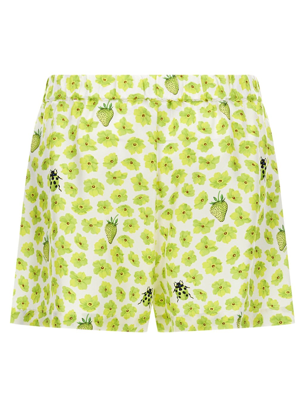 Shorts en soie multicolores de Versace, bermuda, avec motif vibrant et logo emblématique, pour un style élégant et audacieux.