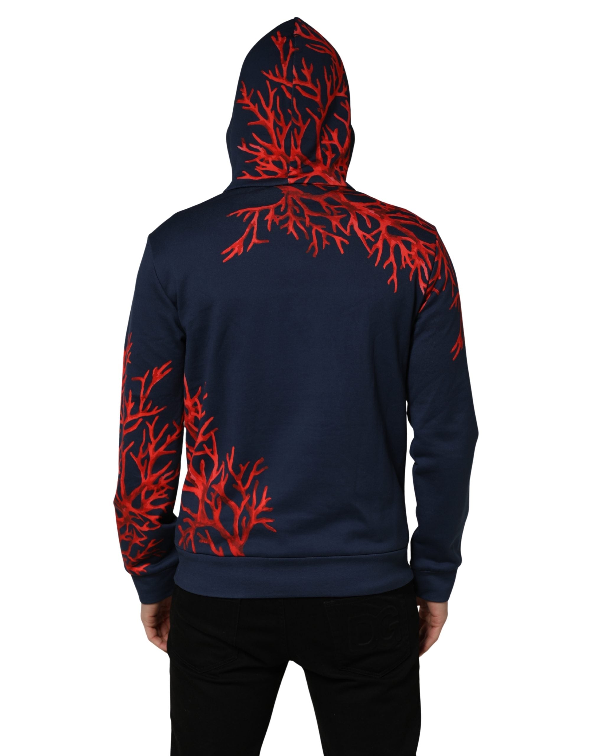Sweat-shirt à capuche en coton bleu Dolce & Gabbana avec logo corail, style décontracté et logo visible à l'avant.