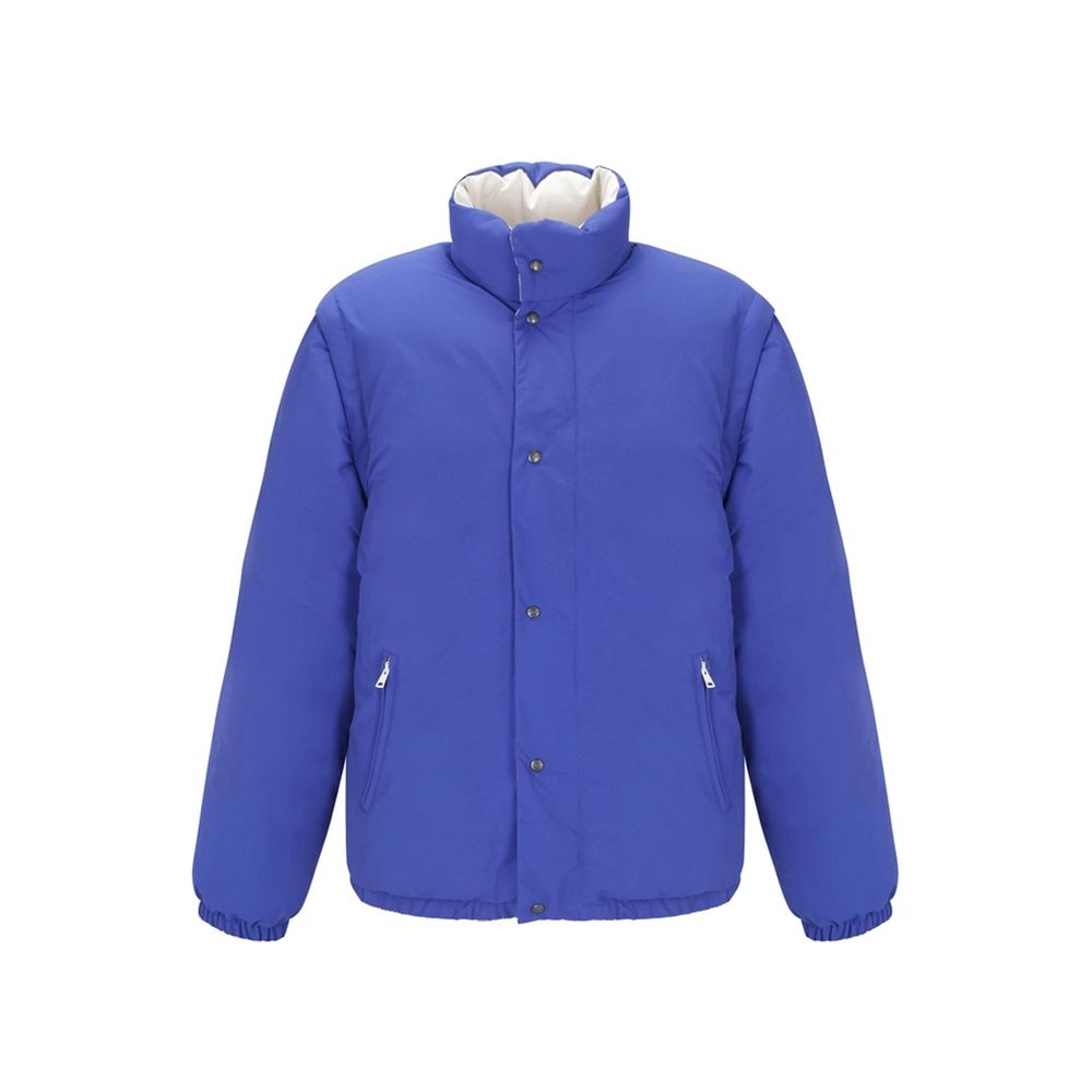 Veste longue en polyamide bleue de Gucci, coupe moderne et élégante, avec détails de design visibles sur l'image.