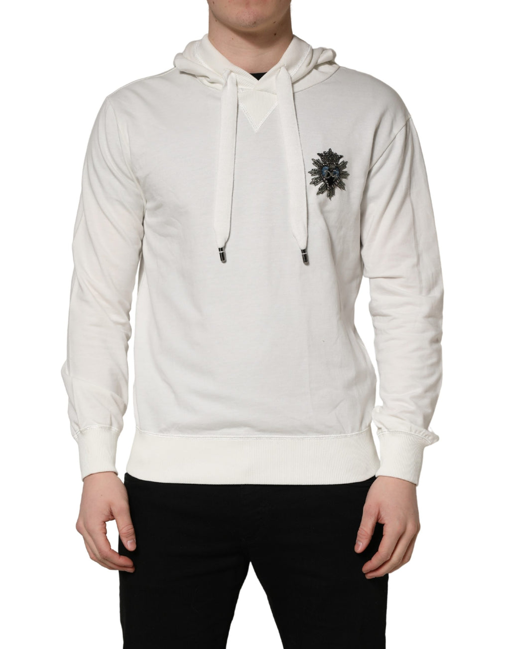 Sweat à capuche en coton blanc de Dolce & Gabbana, pull décontracté avec capuche, idéal pour un style élégant et confortable.