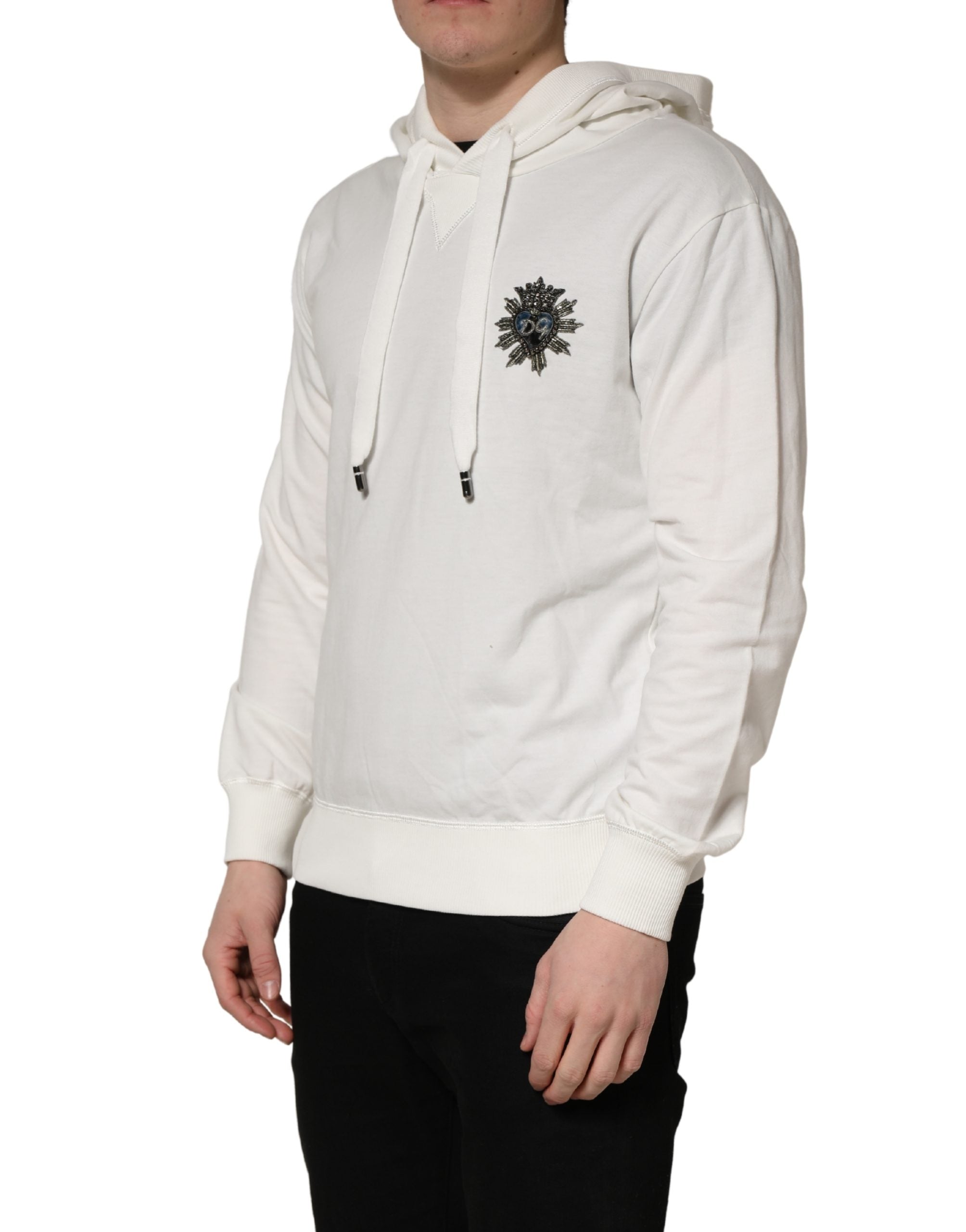 Sweat à capuche en coton blanc Dolce & Gabbana, pull décontracté avec logo brodé, vue de face.