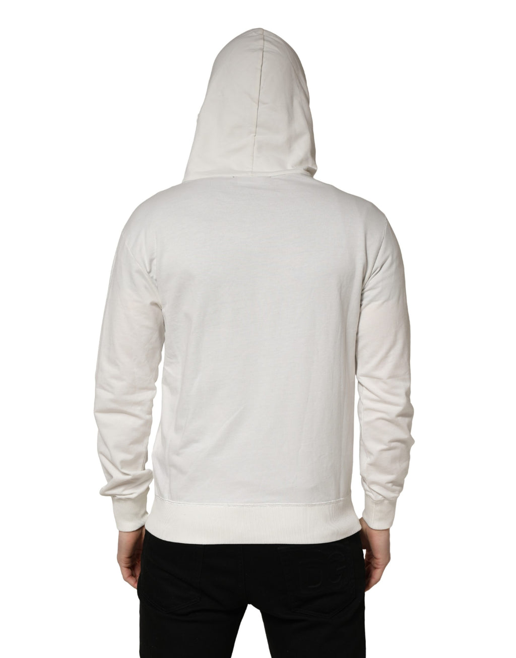 Sweat-shirt à capuche en coton blanc de Dolce & Gabbana, pull décontracté avec logo intégré, vue de face.