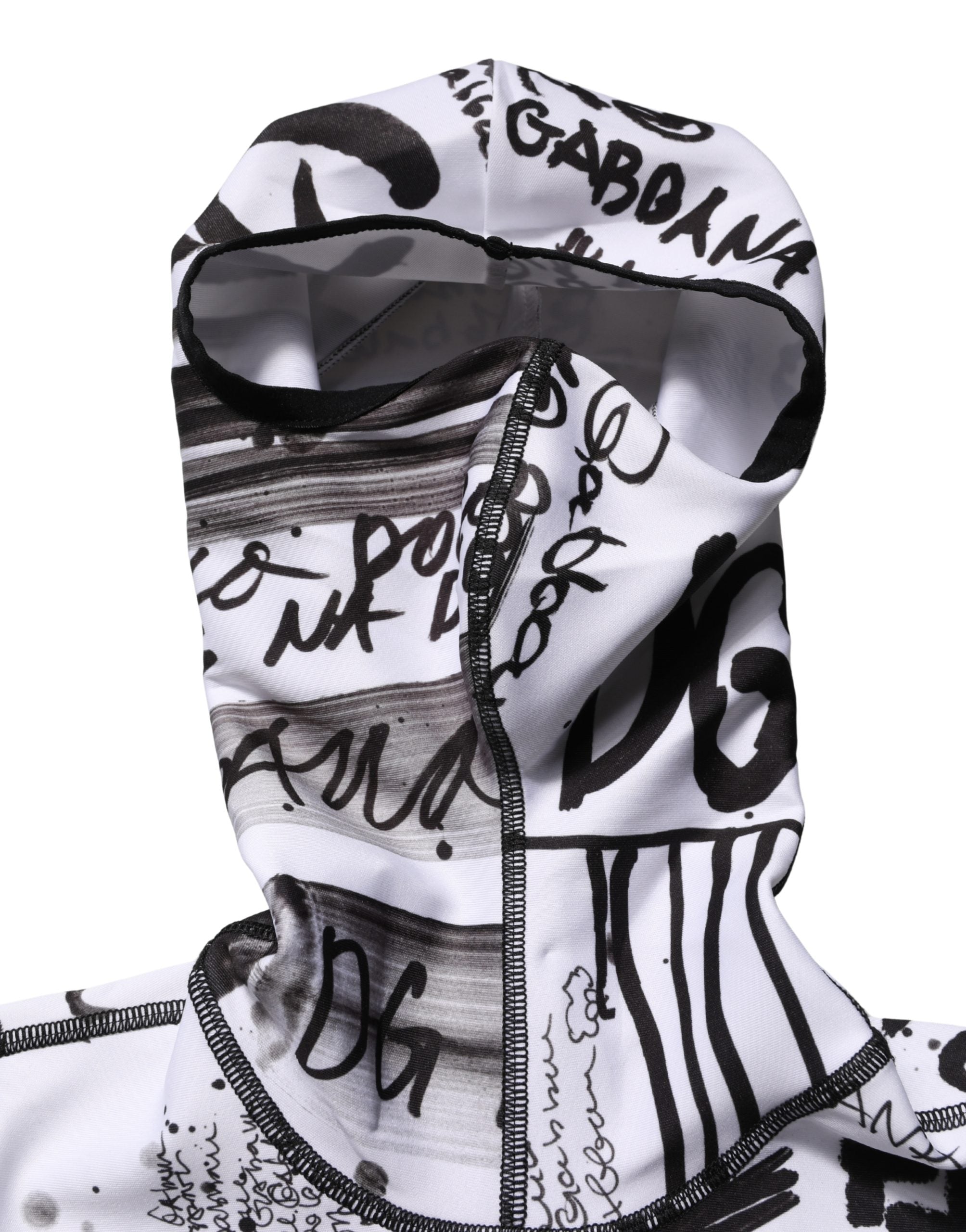 Sweat à capuche Dolce & Gabbana en jersey blanc avec imprimé graffiti et cagoule intégrée, style streetwear tendance.