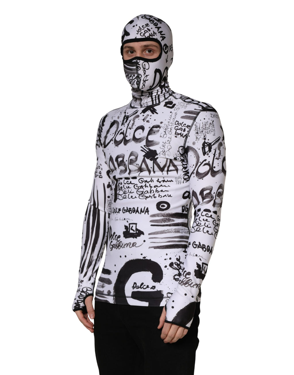 Sweat à capuche Dolce & Gabbana en jersey blanc avec motif graffiti, style balaclava pour un look tendance et urbain.