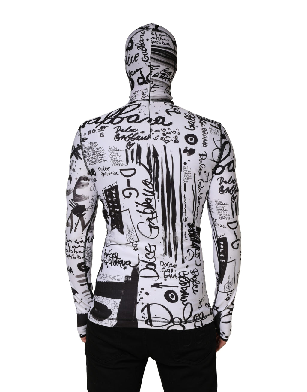Pull Dolce & Gabbana en jersey blanc avec imprimé graffiti, style cagoule et capuche pour un look tendance.