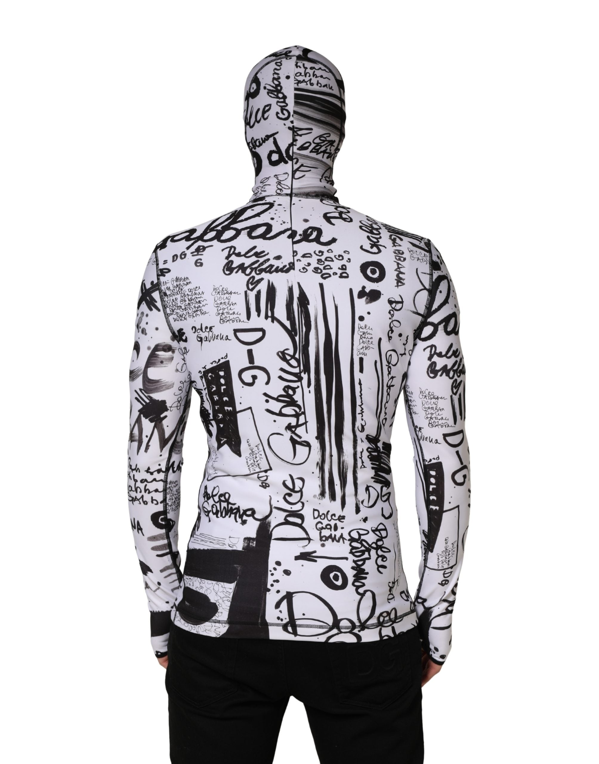Pull Dolce & Gabbana en jersey blanc avec imprimé graffiti, style cagoule et capuche pour un look tendance.